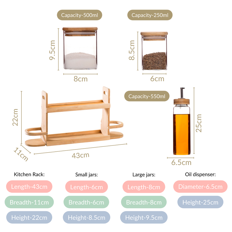 Kitchen Storage Rack With Spice Jars And Oil Dispensers