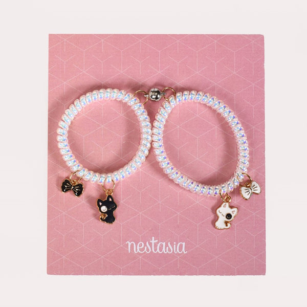 Set Of 2 Winking Kitten And Bow Charm Bracelet