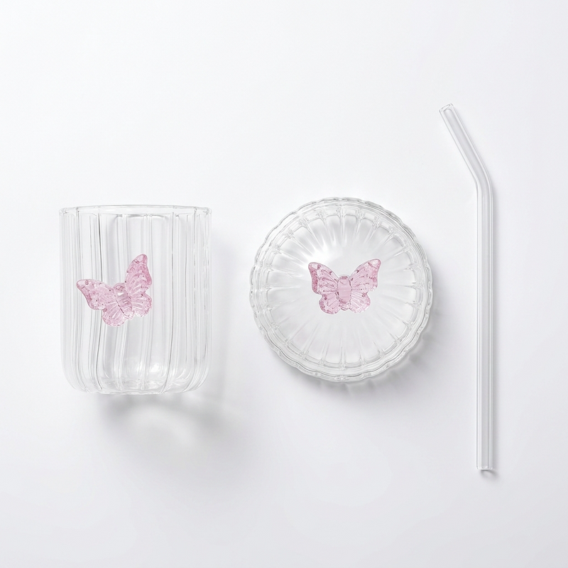 Crystal Fairy Core Butterfly Tumbler With Lid And Straw 450ml Set Of 2