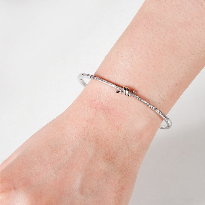 Knotted Glamour Silver Cuff Bracelet