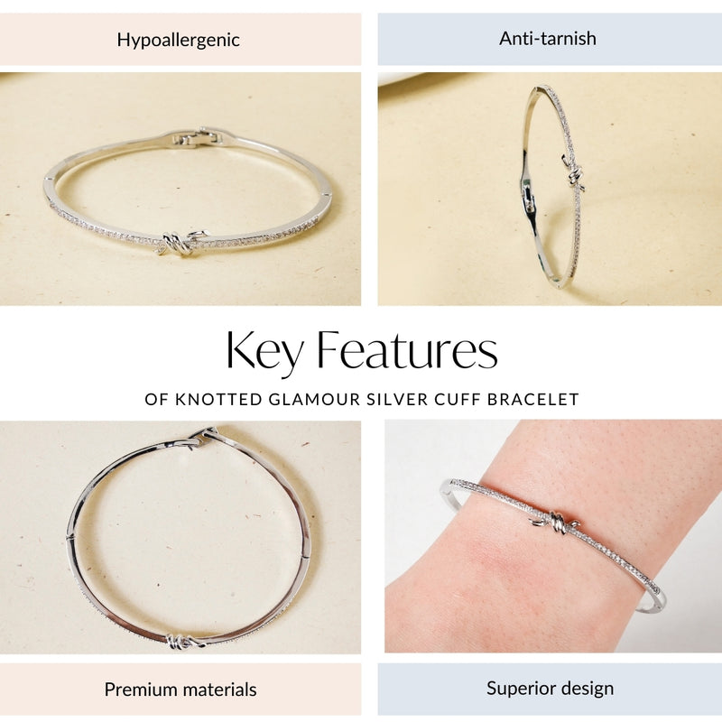 Knotted Glamour Silver Cuff Bracelet