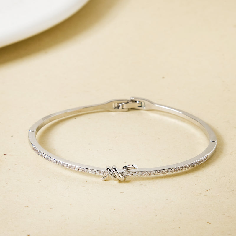Knotted Glamour Silver Cuff Bracelet