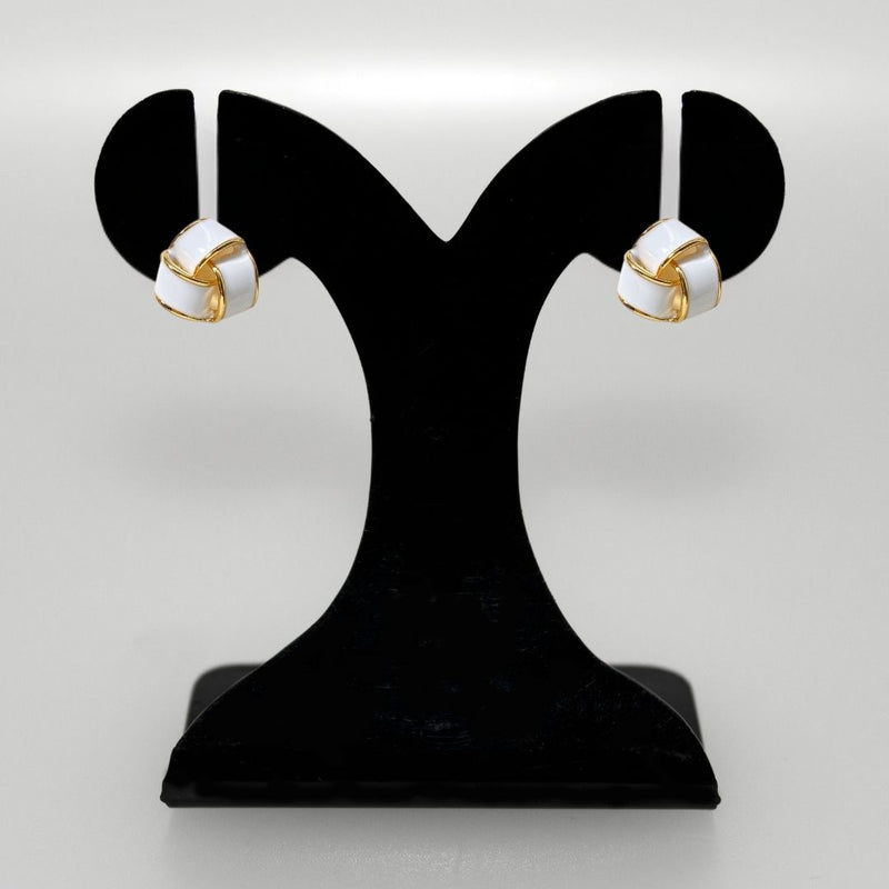 Knotted Style Stud Earrings White
