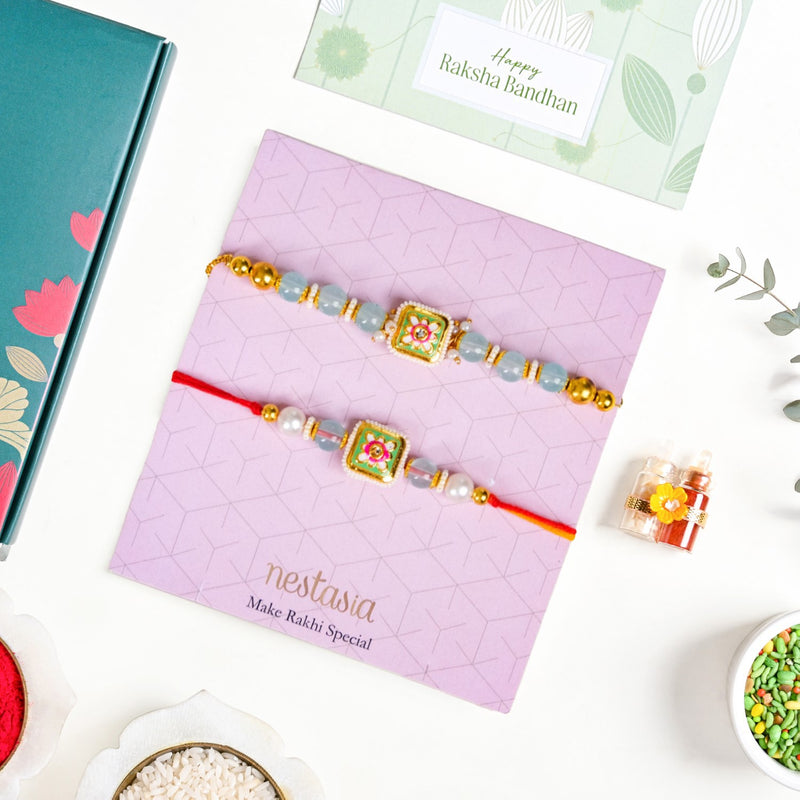 Kundan Motif Rakhi Bracelet Gift Set