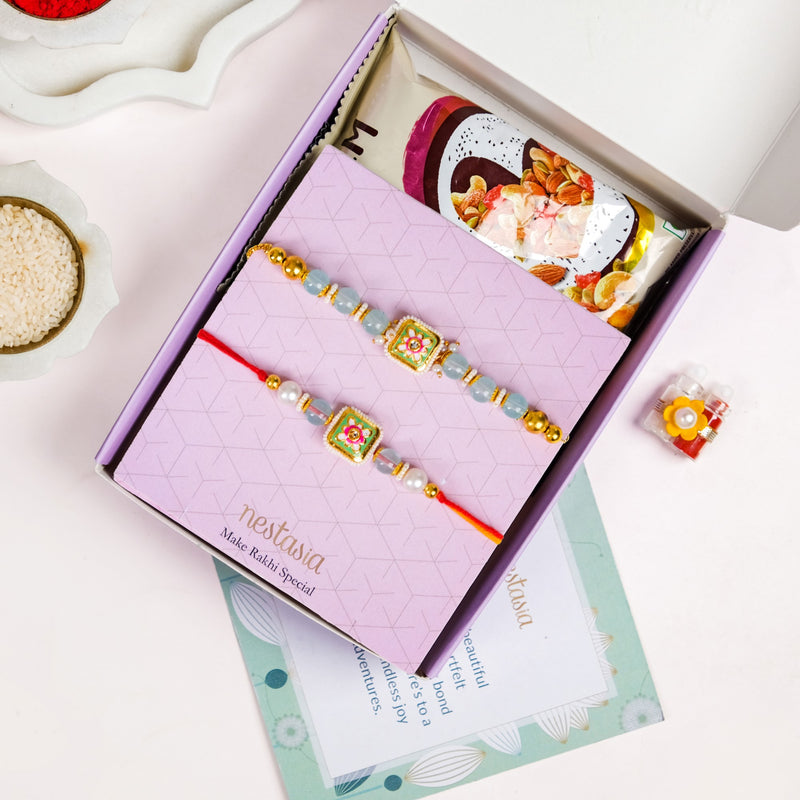 Kundan Mughal Motif Rakhi Lumba Gift Set