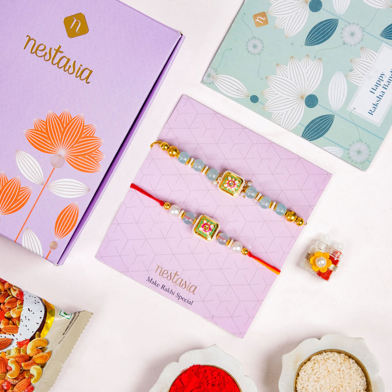 Kundan Mughal Motif Rakhi Lumba Gift Set