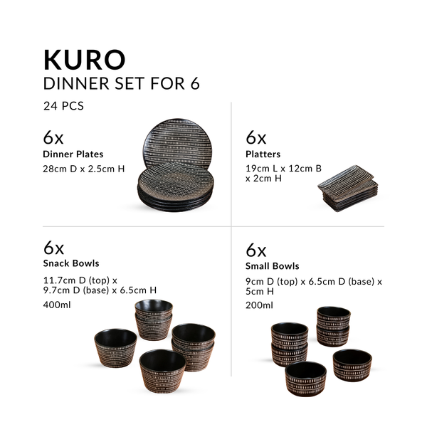 Kuro 24 Piece Ceramic Dinner Set For 6