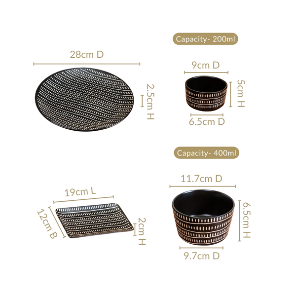 Kuro 24 Piece Ceramic Dinner Set For 6