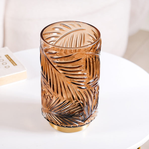 Palm Leaf Brown Glass LED Table Lamp With Auto Timer