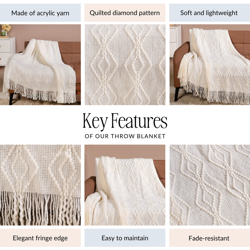 Feather Soft Throw Blanket Off White