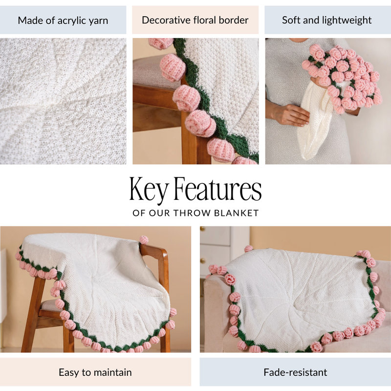 Crochet Bouquet Throw Pink 80cm