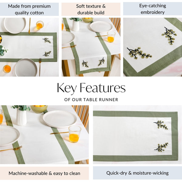 Midori Pure Cotton Table Runner In Sage Green 180x36cm