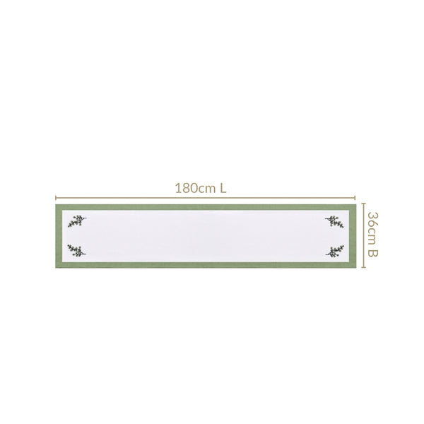 Midori Pure Cotton Table Runner In Sage Green 180x36cm
