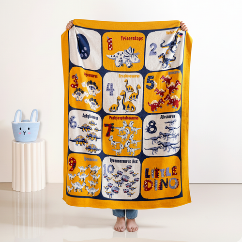 Dinosaur One To Ten Counting Knitted Kids Cotton Throw Blanket 159x124cm