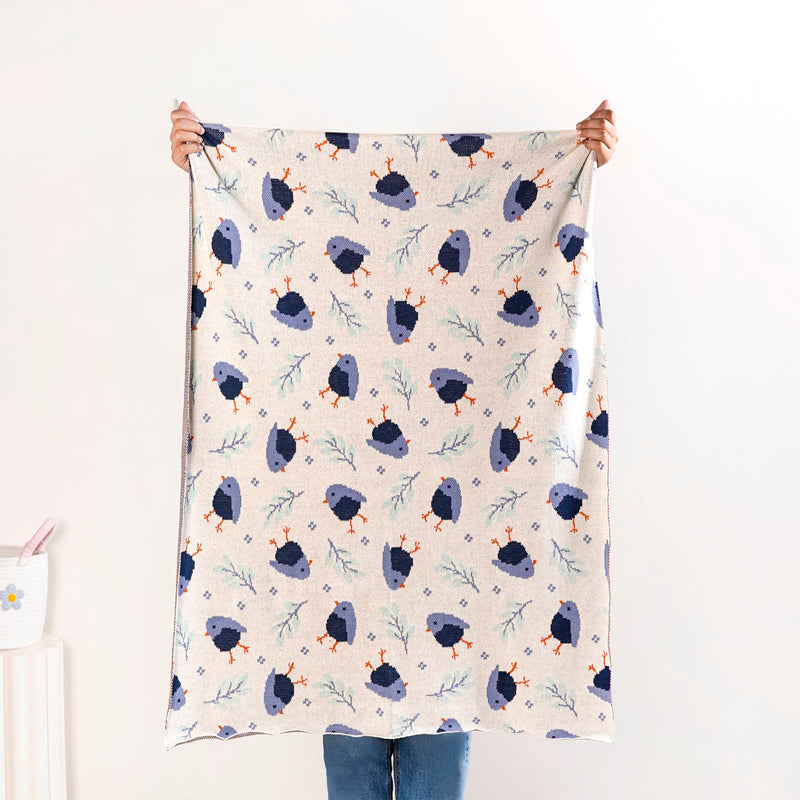 Chirpy Bluebird Knitted Cotton Throw For Toddlers 102x76cm