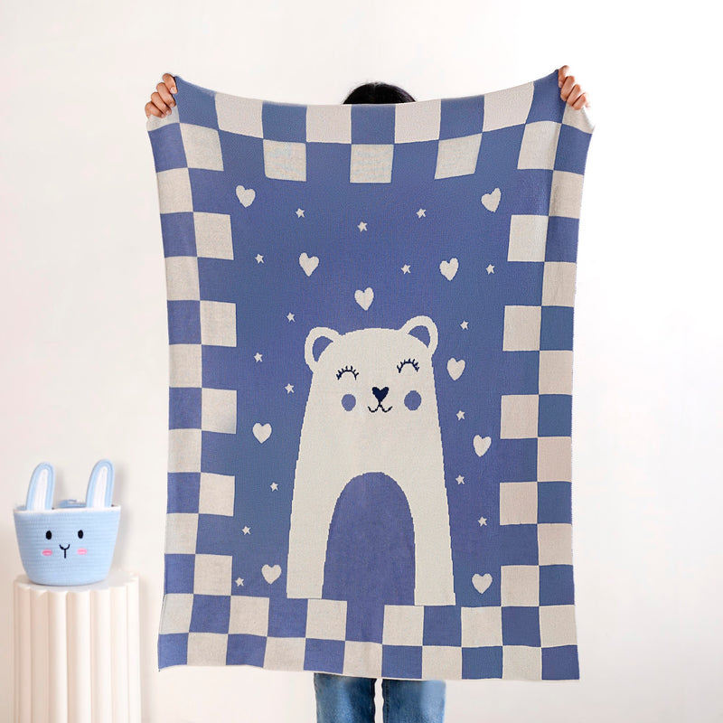 Cuddle Bear Knitted Cotton Throw Blanket For Toddlers 105x78cm