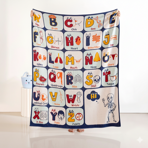 ABCD Alphabet Body Anatomy Kids Learning Throw 158x138cm