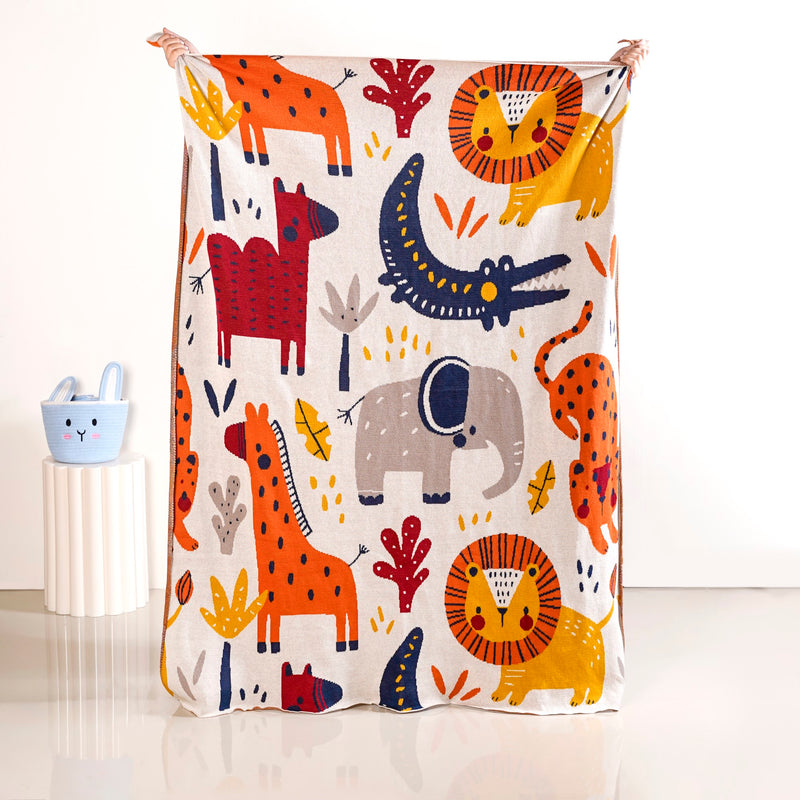 Animal Kingdom Knitted Cotton Throw For Kids 164x130cm