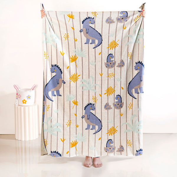 Baby Dino Knitted Kids Cotton Throw 154x135cm