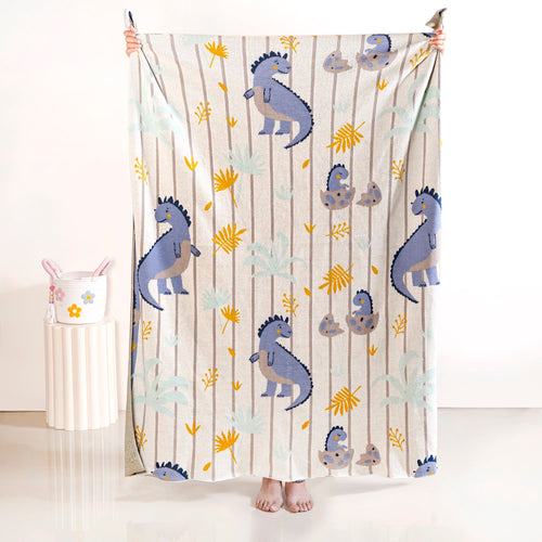 Baby Dino Knitted Kids Cotton Throw 154x135cm