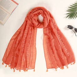 Ladies Summer Scarf With Tassels Orange