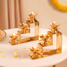 Brass Step Decorative Flower Diya Stand Set Of 2 Gold