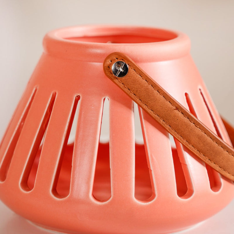 Decor Lantern Coral Red Set of 2- Decor Lamp Holder, Peach Lamp Holders, Set of 2 Lamp Holders, Decorative Peach Lighting, Stylish Lamp Holders