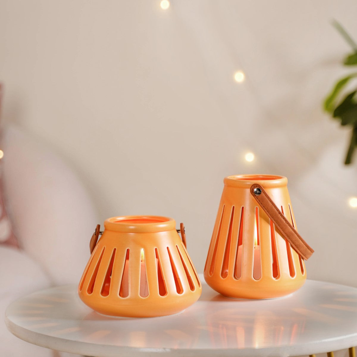 Ceramic Lantern With Handle Set of 2 Online - Premium Lantern