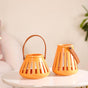 Ceramic Lantern With Handle Set of 2- Ceramic Cutwork Lanterns, Yellow Lantern, Lanterns with Handle, Decorative Ceramic Lanterns, Cutwork Lantern