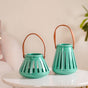 Teal Decorative Cut Out Lantern Candle Holder Set of 2