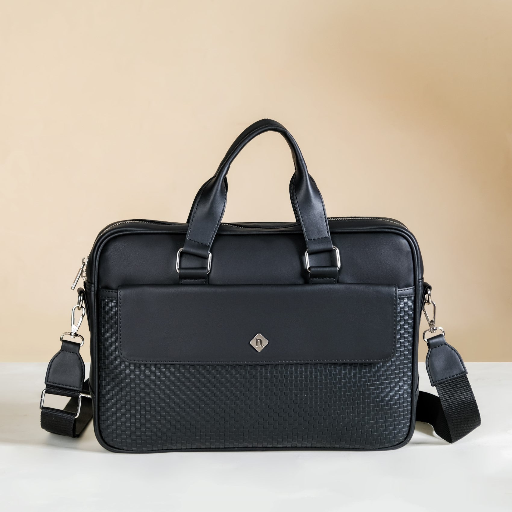 Embossed Vegan Leather Laptop Bag Black - Main Image