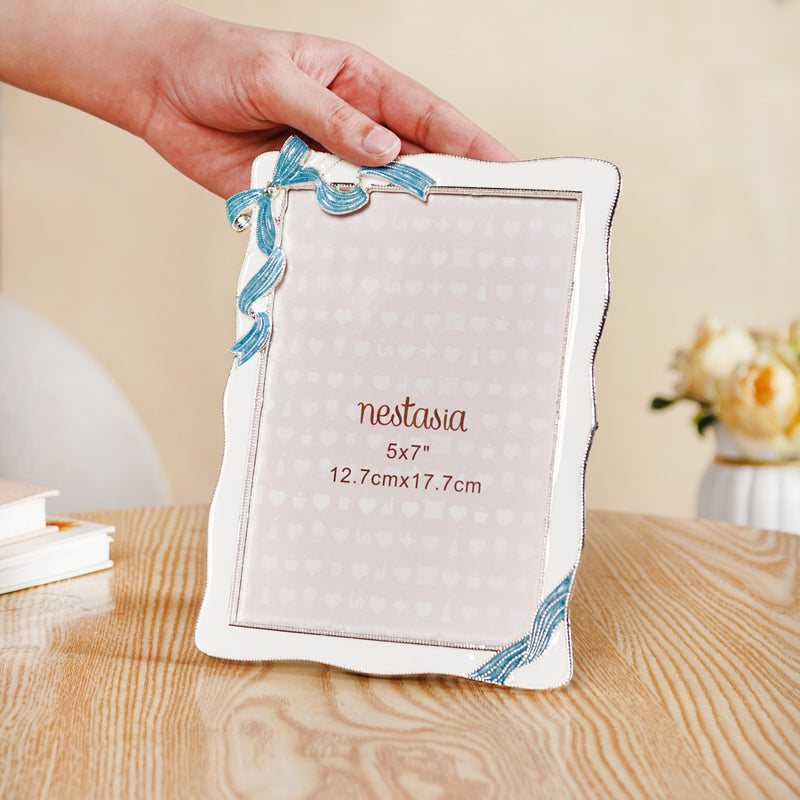 Large Dainty Blue Bow Photo Frame 13x18cm