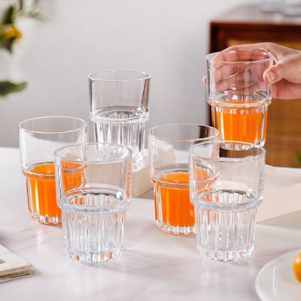 Large Stackable Drinking Glass Tumblers Set Of 6 340ml