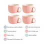 Pink Embossed Cappuccino Cup Set of 4 Large 490ml - Coffee mugs, coffee mug set, ceramic coffee mugs, cappuccino cup