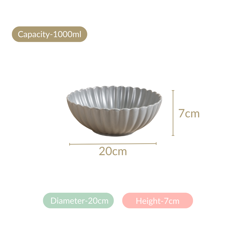 Set Of 4 Grey Scallop Side Bowls 250ml - Ceramic bowls, big snack bowls set, dessert serving bowls