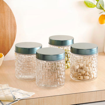 Lattice Embossed Jar With Lid Set Of 4 750ml