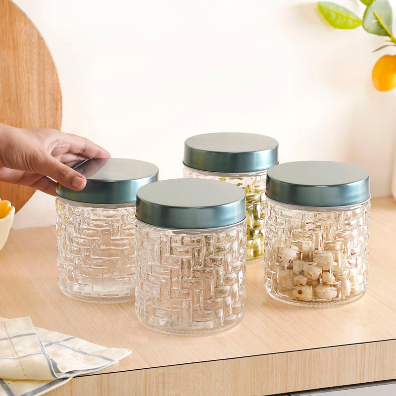 Lattice Embossed Jar With Lid Set Of 4 750ml