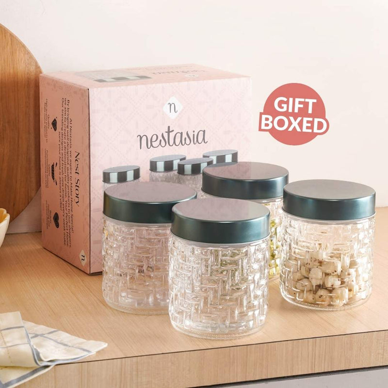 Lattice Embossed Jar With Lid Set Of 4 750ml