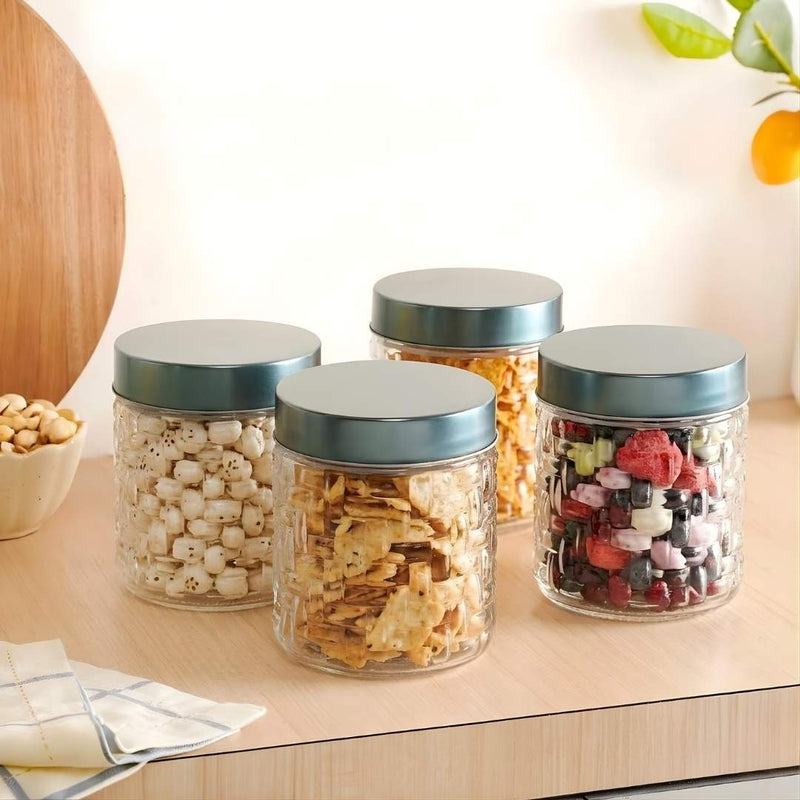 Lattice Embossed Jar With Lid Set Of 4 750ml