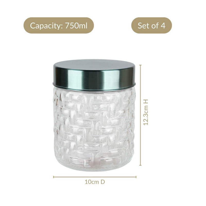 Lattice Embossed Jar With Lid Set Of 4 750ml