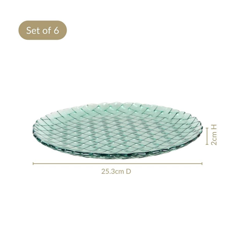 Weave Design Glass Dinner Plate Set Of 6 Teal 25cm