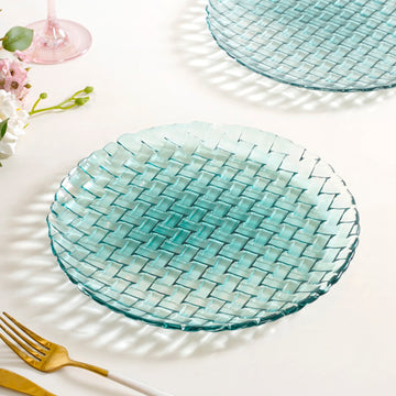 Weave Design Glass Dinner Plate Set Of 6 Teal 25cm