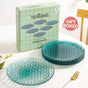 Weave Design Glass Dinner Plate Set Of 6 Teal 25cm