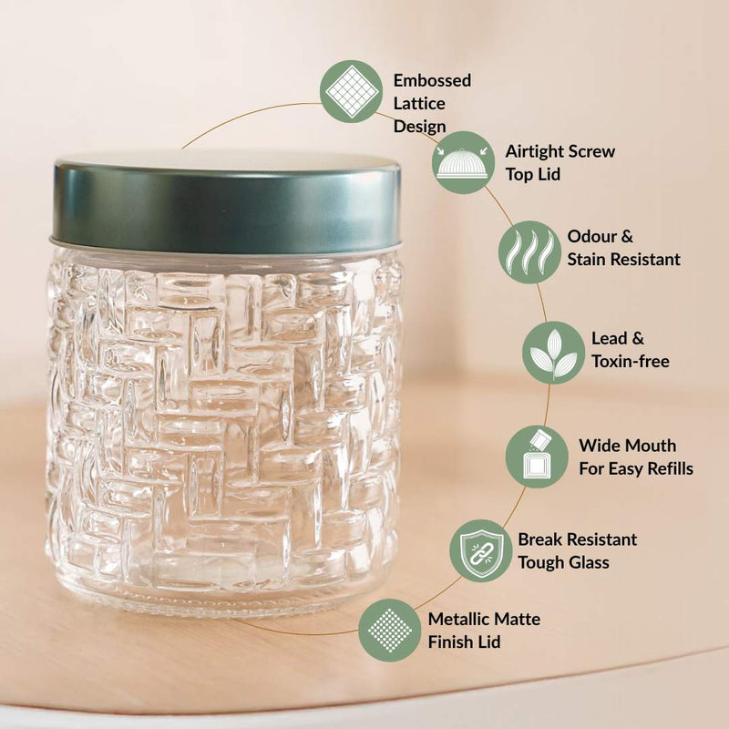Lattice Embossed Jar With Lid Set Of 4 750ml