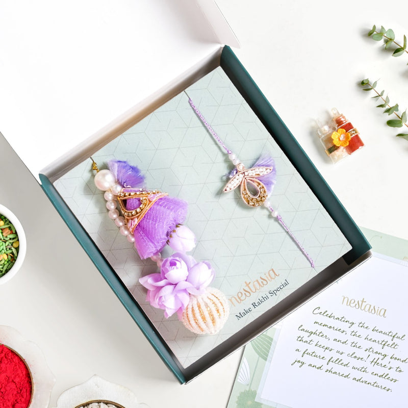 Lavender Couple Rakhi Gift Set Of 4 With Box And Card