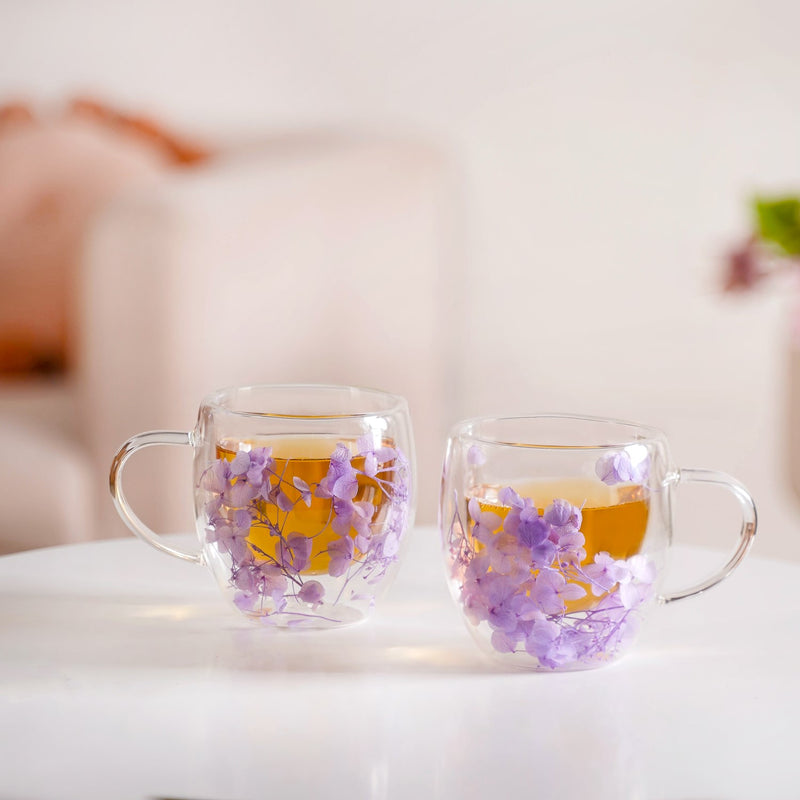 Lavender Flowers Inside Double Walled Coffee Mug Set Of 2 250ml