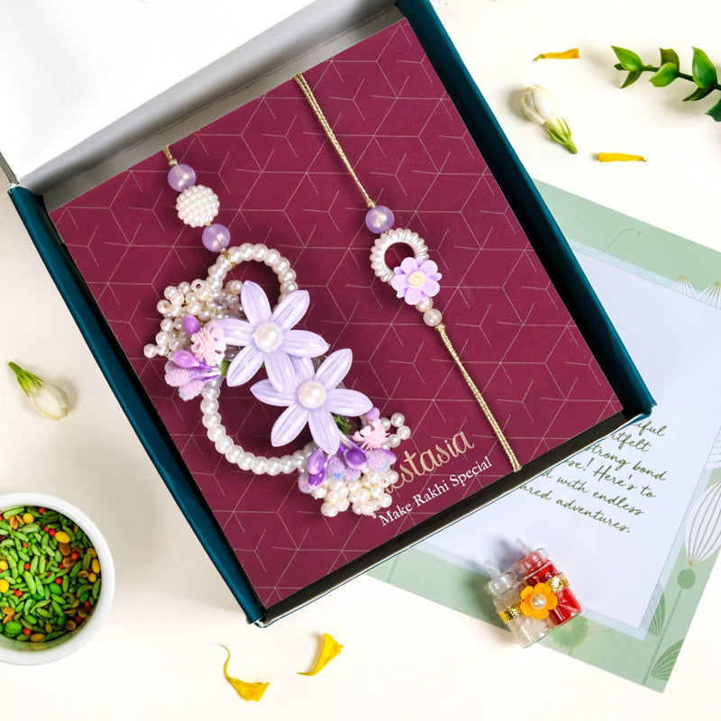 Lavender Pearl Rakhi Lumba Set Of 4 With Gift Box And Card