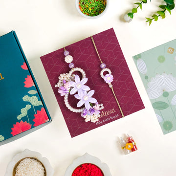 Lavender Pearl Rakhi Lumba Set Of 4 With Gift Box And Card
