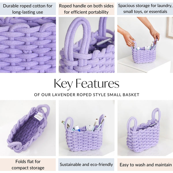 Lavender Rope Style Small Basket 21cm