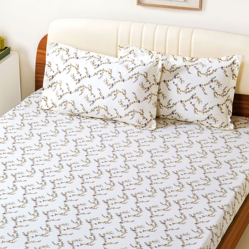 Lavender Vine Queen Size Pure Cotton Bedding Set 254x229cm